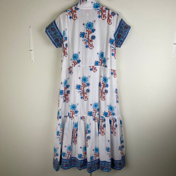 Victoria Dunn Folly Dress Size XS Rosa White Blue Blockprint Midi *no belt - Picture 7 of 12